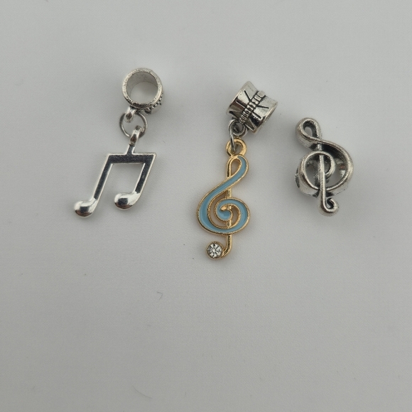 Music Note & Treble Clef Charms Set of 3 Silver & Gold Tone for Bracelet - Picture 2 of 3